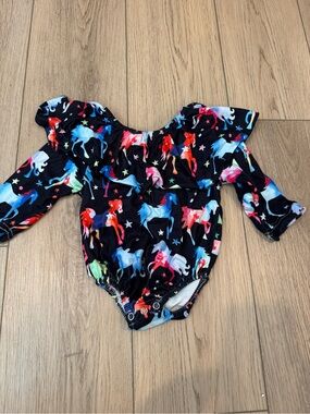 Black Unicorn-Print Long Sleeve Baby One-Piece Bodysuit